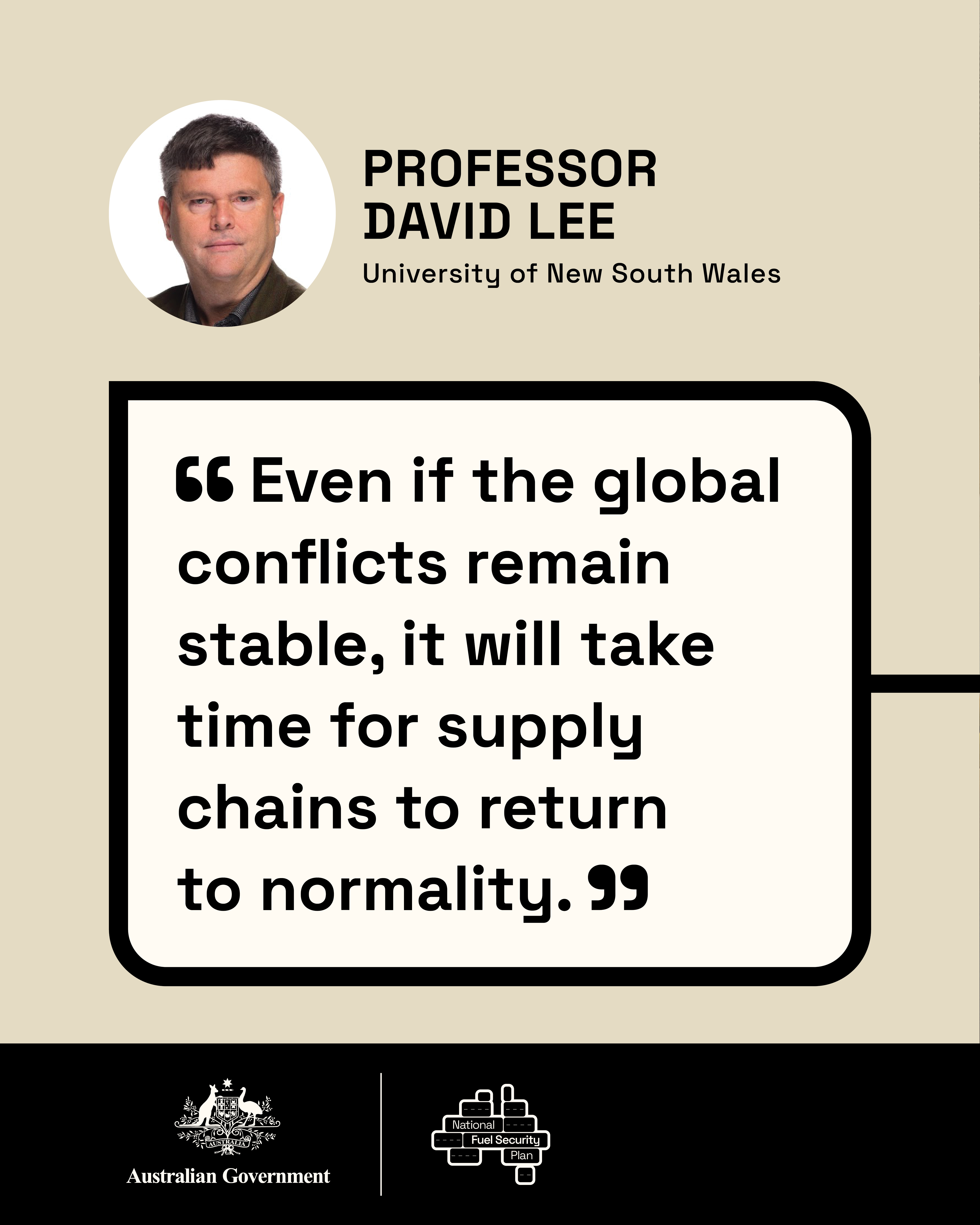 Professor David Lee - University of New South Wales, even if the global conflicts remain stable, it will take time for supply chains to return to normality.